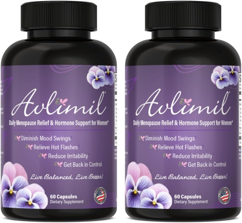 Avlimil® Hormone Balance & Menopause | Rilievo da mood Swings, Flash caldi, Night Sweats and Irritability - Isoflavones, Black Cohosh, Raspberry, Valerian, Sage, Red Clover, Lemon Balm - 2 Mesi
