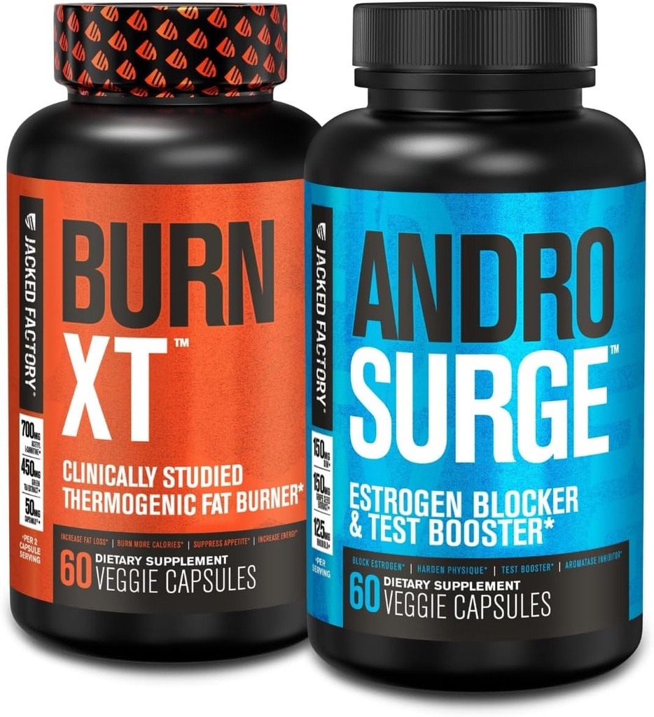 Jacked Factory Burn-XT Thermogenic Fat Burner - Appetite Suppressant per perdita di peso & Androsurge Estrogen Blocker per gli uomini - Testosterone Booster