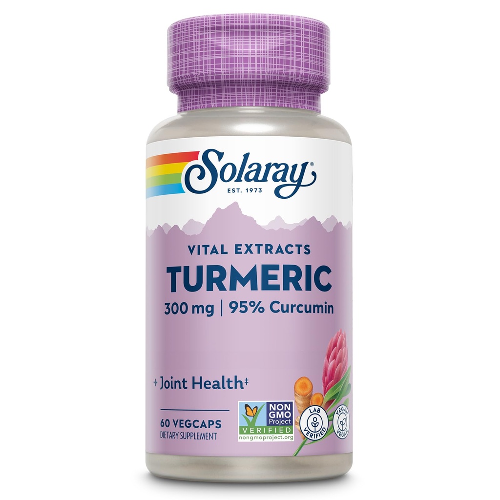 SOLARAY Supplemento currico 300 mg - Estratto di radice curcuma con 95% curcumina - Integratore di supporto congiunto per la salute e il comfort congiunti - Non OGM, Vegan, Gluten Free, 60-Day Guarantee, 60 Serve