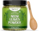 Neem lascia la soluzione naturale della polvere per la pelle trasparente e i capelli sciolti, ideale per i pacchetti facciali, la cura dei capelli e il supporto di pigmentazione con lo spoon di legno – 100g | 3.5 Oz