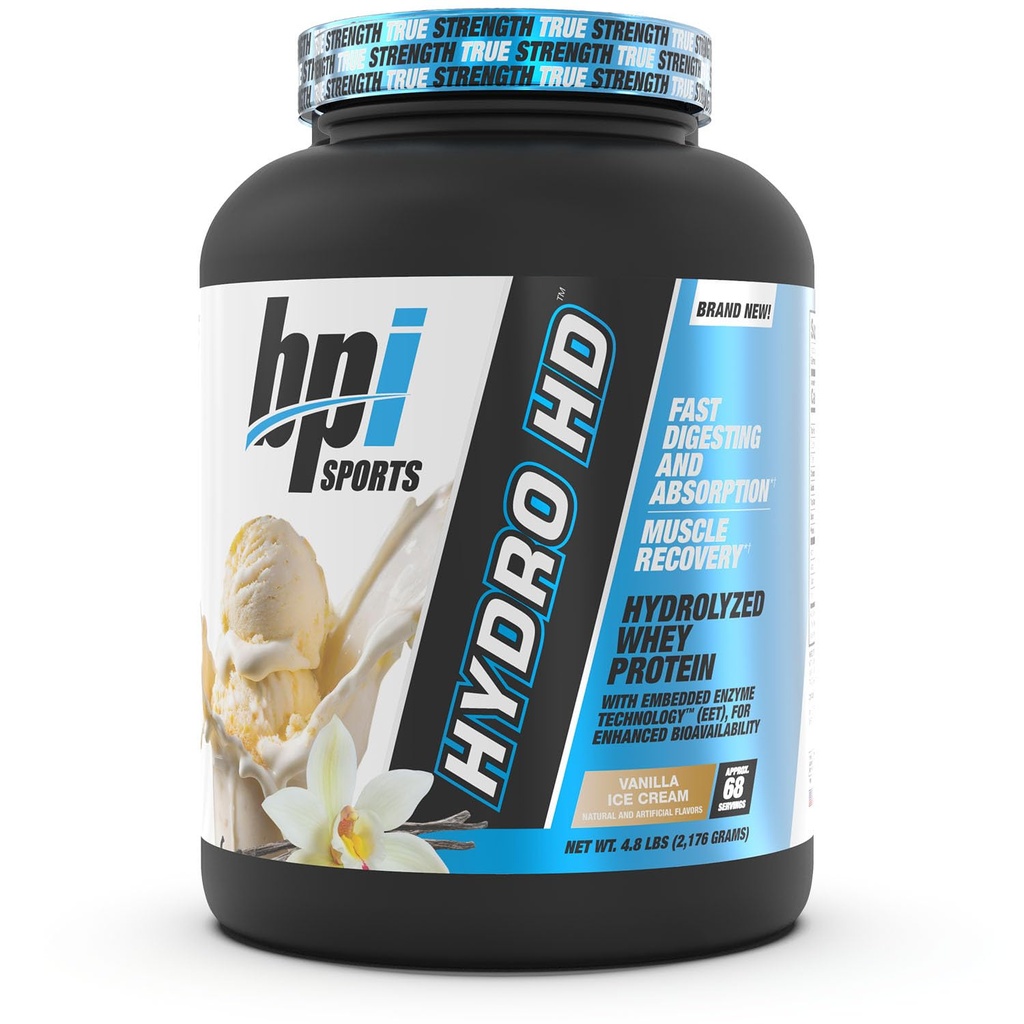 BPI Sports Hydro HD - Polvere di proteine del siero di latte idrolizzata al 100% - Crescita del muscolo, Recupero, 25g di proteine idrolizzate, Carbo basso, Basso zucchero, Assorbimento rapido (68 Serve, Gelato di Vanilla)