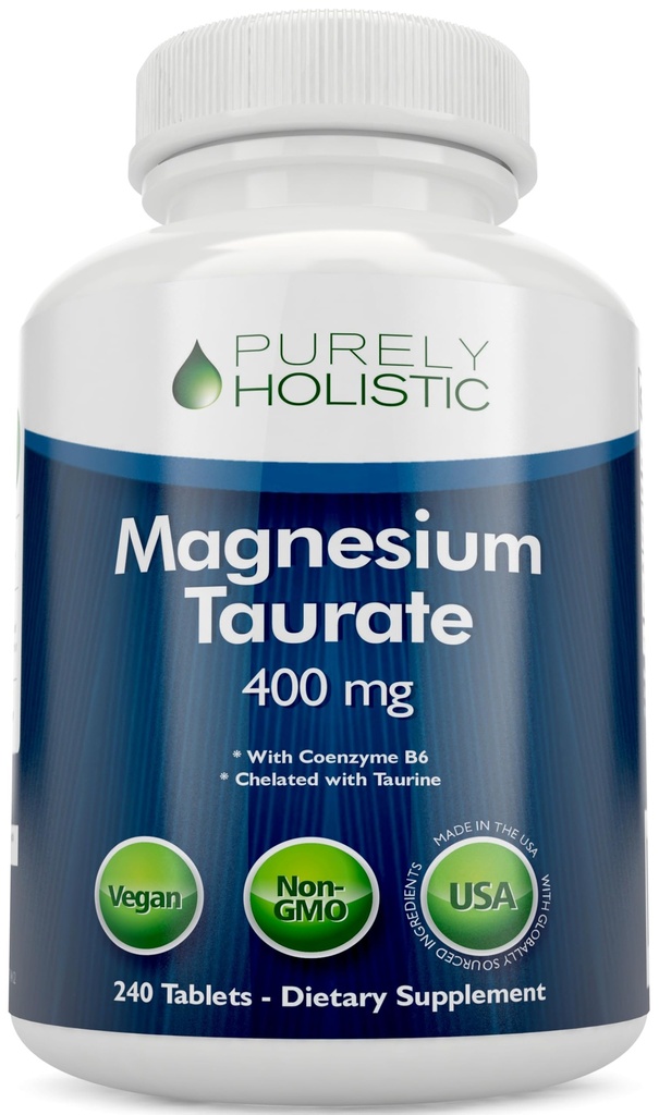 Magnesio Taurate 400mg Tablets - Magnesio Chelato con Taurina e Coenzyme B6 - Complesso ad alto assorbimento per la salute cardiovascolare, muscolo e Nerve Funzione - 240 compresse Vegan