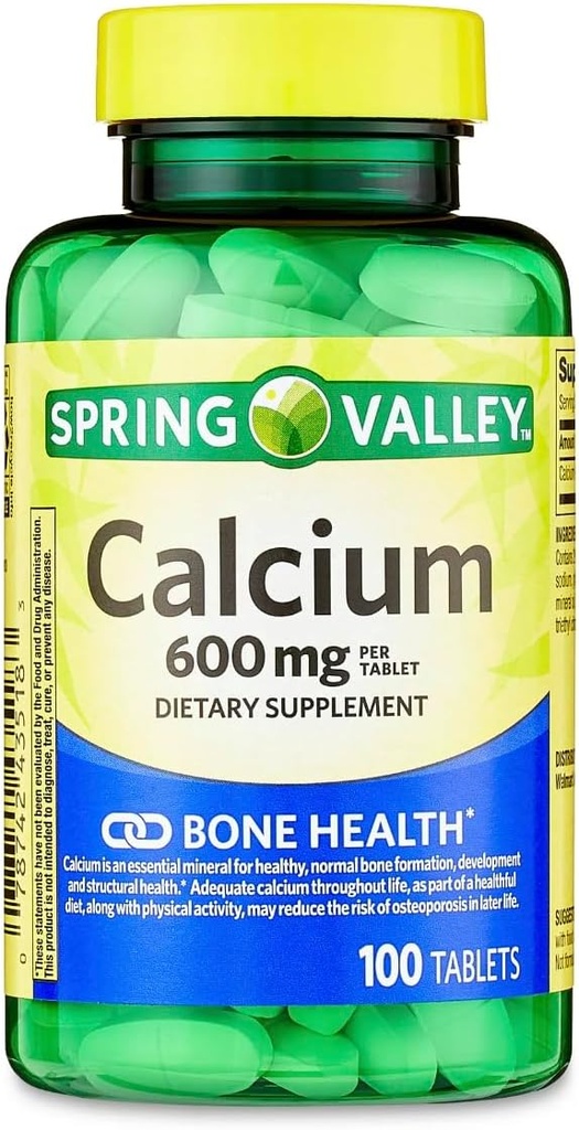 Valle di primavera - Calcio 600 mg (Pacchetto di 2) 200 compresse totali rivestite