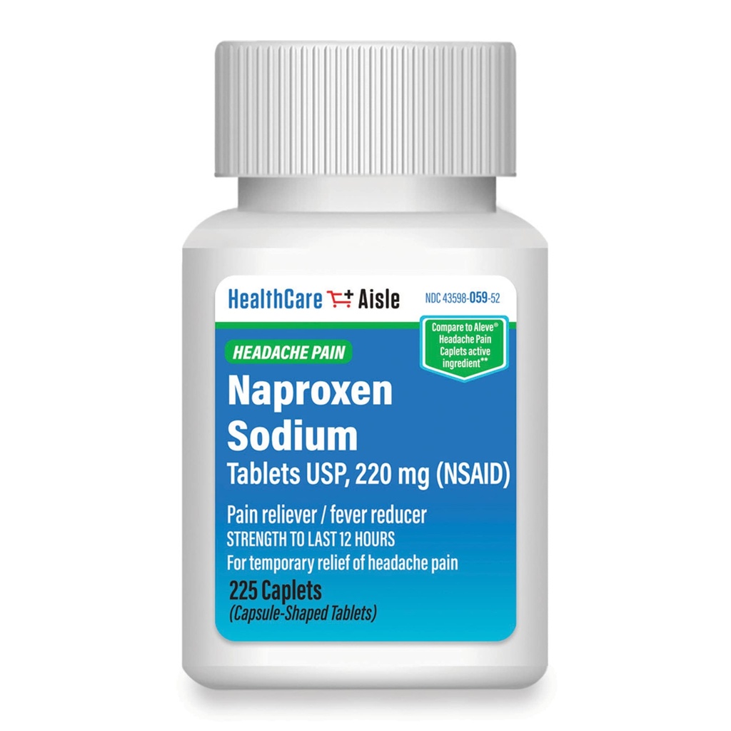 HealthCareAisle Naproxen Sodium, 220 mg - 225 caplets - Headache Pain Reliever, Fino a 12 ore di sollievo