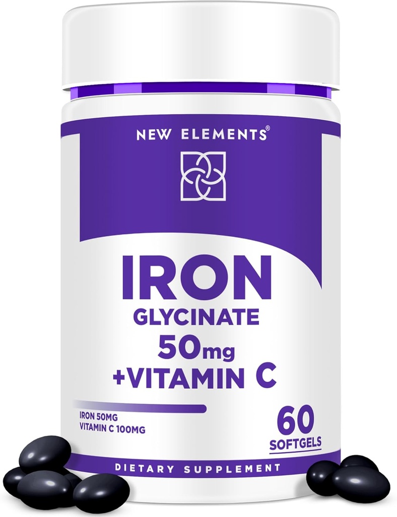 Iron Glycinate 50mg con vitamina C | Supplemento di ferro avanzato per il sollievo dall'anemia, Boost e supporto energetico Immune | Gentle on Stomach, assorbimento rapido | Non-OGM, softgel senza glutine per le donne e gli uomini