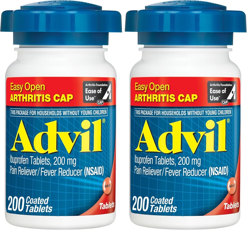 Advil Pain Reliever e Fever Riduttore, Dolore Rilievo Medicina con Ibuprofen 200mg per Dolore Congiunto, Muscolo Ache e Minor Artrite Rilievo Dolore - 200 Compresse Coated con Easy Open Arthritis Cap
