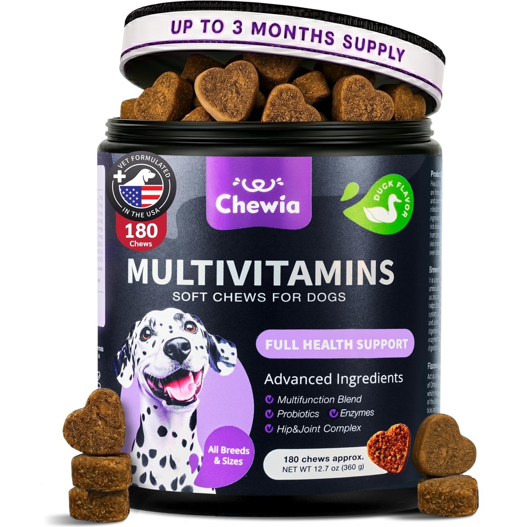 Vitamine di cane 15 in 1 - Cuciture Multivitaminiche per cani con MSM per Hip & Joint Health - Supplemento per cani per la pelle di prurito - Multivitamina per cani Supporto immunitario con enzimi - Skin & Coat, supporto per la mobilità