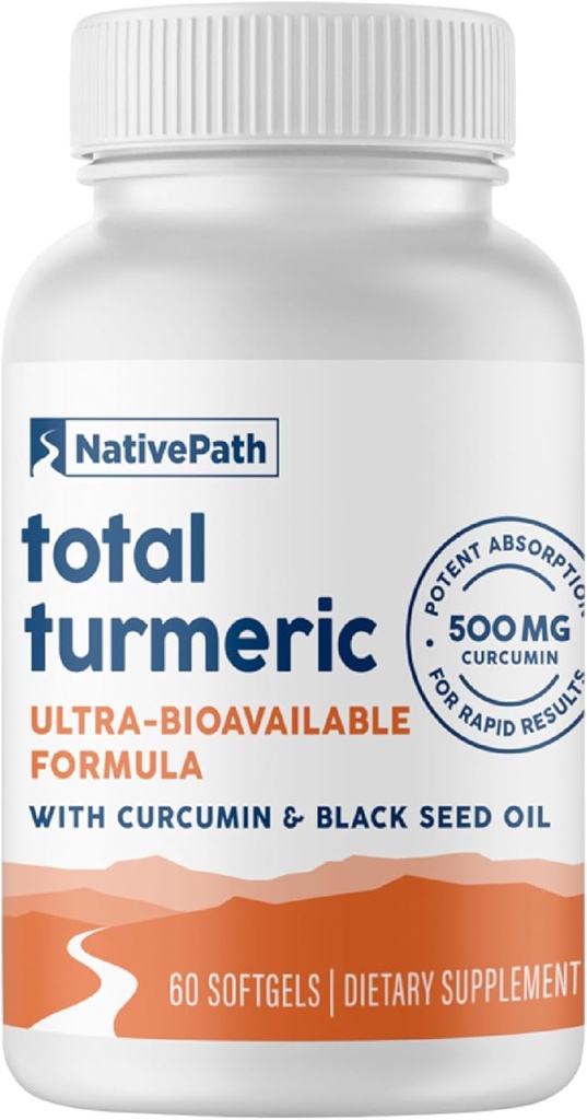 Curcumina di curcuma di Patto Nativo con olio di semi neri - Supplemento avanzato di supporto antiossidante e misto - Softgel Turrici Premium con assorbimento elevato, non OGM & senza glutine, 60 Softgels