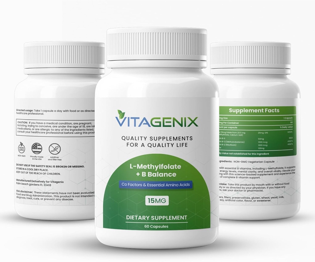 L-metilfolato + B Balance - Forza professionale Bioattiva 5-MTHF Forma + B6, B2 & B12 Methylcobalamin B Complex - Supporti Mood, Methylation & Cognition - 15mg - 60 Capsule