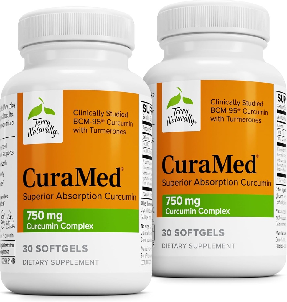 Terry naturalmente CuraMed 750mg - Supplemento antiossidante per la salute del cervello e del cuore - Supplemento con il complesso della curcumina ad alta potenza - Rene, Liver & Immune Health Support - 30 Softgels (Pack of 2)