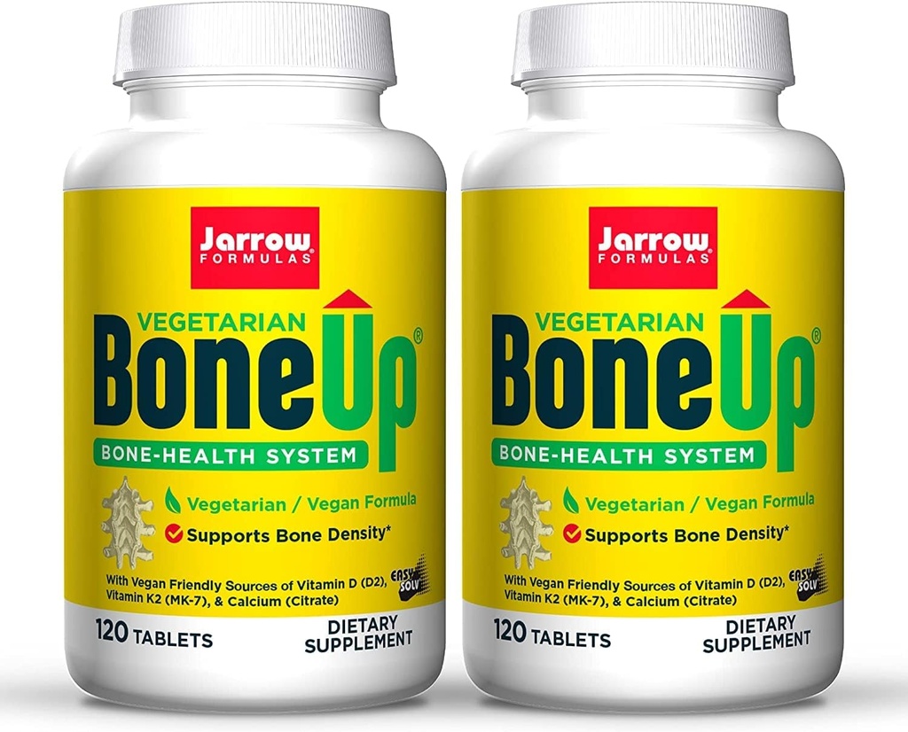 Jarrow Formulas BoneUp Vegetariano - 120 Compresse, Confezione da 2 - Integratore Vegetariano/Vegan per la Salute Bone - Vegan-Friendly Fonti di Vitamina D3, Vitamina K2 (come MK-7) & Calcium - 120 Total Servings