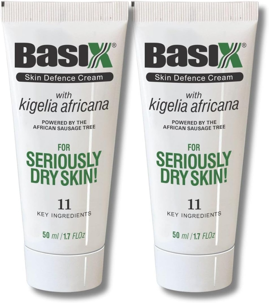 Basix Skin Defence Repair Cream (Twin Pack) Kigelia African Sausage Tree Soothes Eczema Psoriasis Dermatitis Acne Ingredienti naturali per pelli secche di prurito Limone Ginger Plum Rosemary Vitamin E Rose Aloe