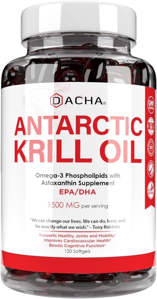 Premium Antartico Krill Olio Integratore Softgels– 1500 mg con Omega-3 naturale, Astaxantina e Phospholipids 120 Gel Morbido, 180mg EPA & 120mg DHA per Immune, Supporto Memoria, Salute Del Cuore Non OGM