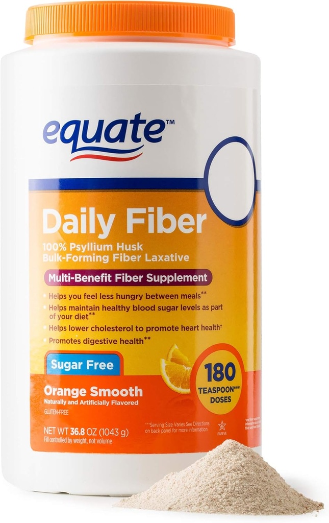 Equate - Terapia di fibre, Texture liscia, Arancio aroma, Polvere, 36.8 oz, Zucchero 180 Dosi