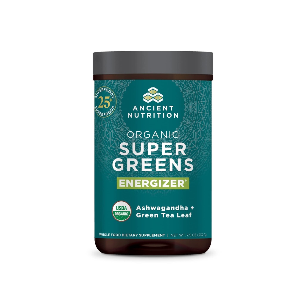 Antica Nutrition Organic SuperGreens Energizer Polvere con Probiotici e B12, realizzata con frutta reale, verdura e erbe, per Digestivo, Detossicazione e Supporto Energetico, 25 Serve
