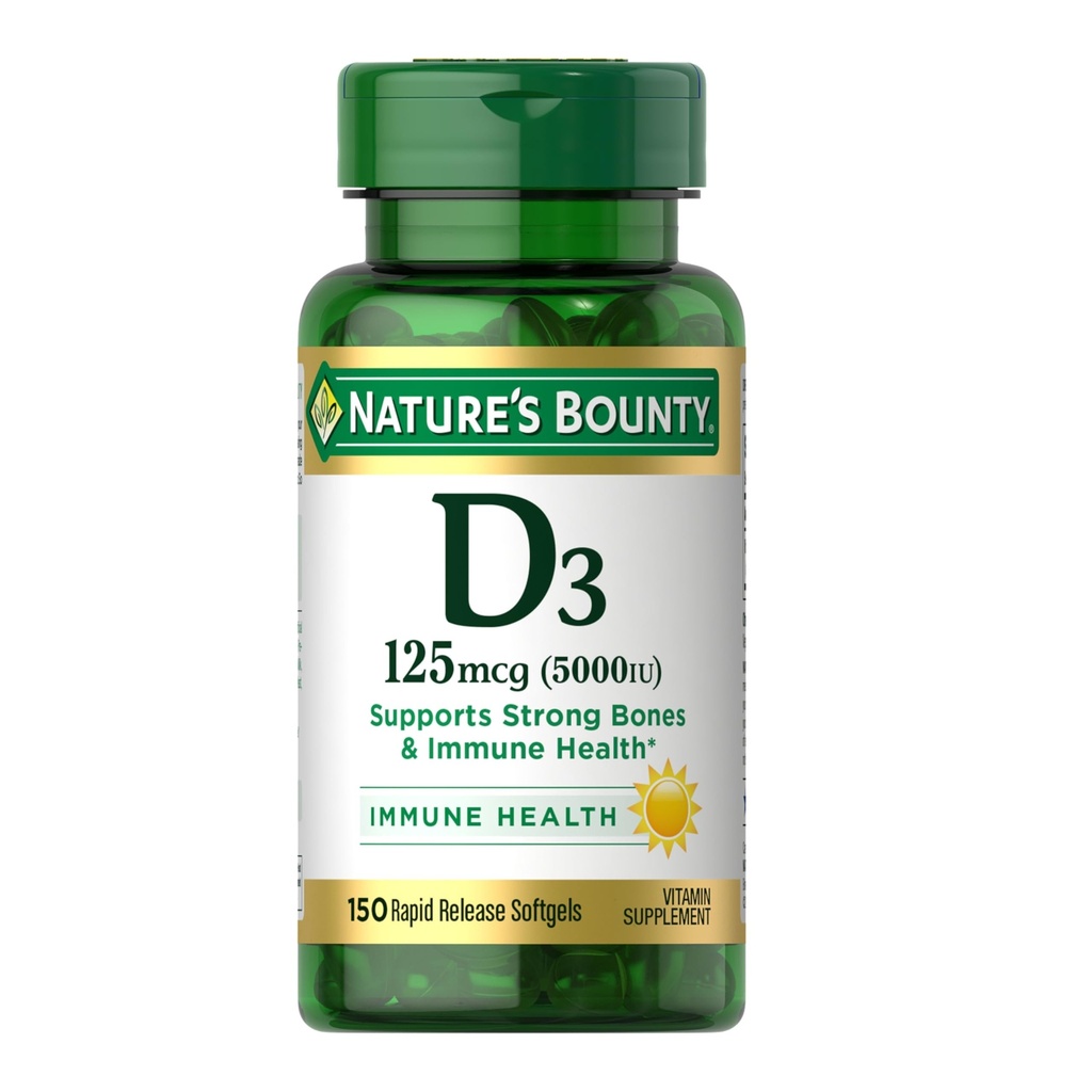 Vitamina D3 5000 IU Softgels, rilascio rapido, supporto immunitario, integratori di vitamina D, 150 Ct