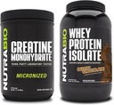 NutraBio Creatina monoidrato, non aromatizzato, 500g e Whey Protein Isolate, Cioccolato olandese, Supplement Bundle - Muscle Energy, Magra crescita del muscolo, recupero e resistenza