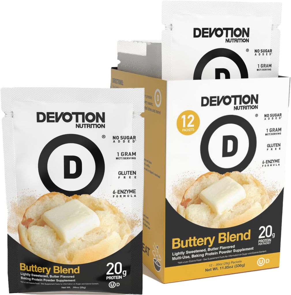 Miscela di proteina di nutrimento di devozione | Gluten Free, Keto Friendly, Non Aggiunto Zuccheri | 1g MCT | 20g Whey & Micellar Protein | 12 Packets singoli di servizio (Matery Blend)