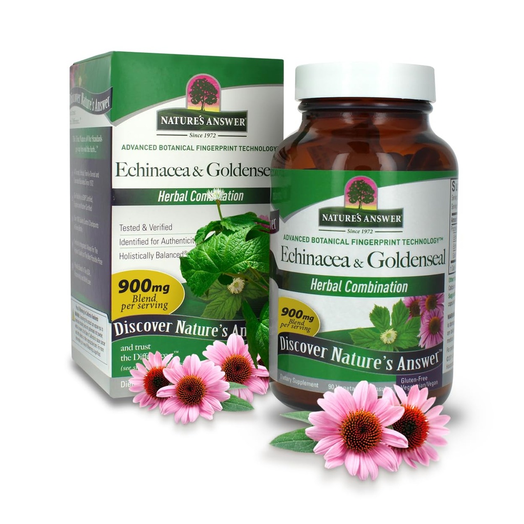 Risposta della natura Echinacea & Goldenseal | Integratore alimentare | Supporta un sistema immunitario sano | Non OGM & Kosher Certificato | Compresse vegetariane / vegane 90ct