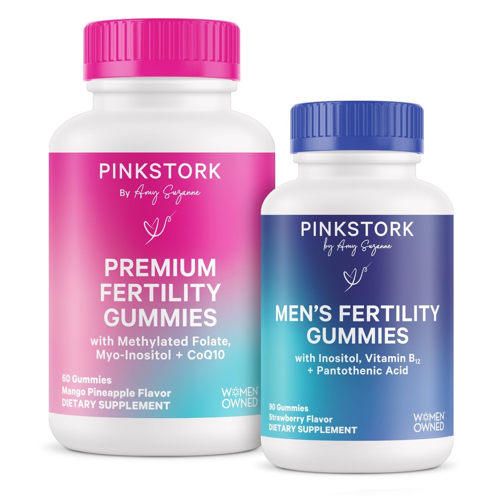 Gummies della fertilità della cicogna rosa per le donne e gli uomini - Prenatal Conception Support - Inositol, COq10, Folate - Equilibrio ormonale