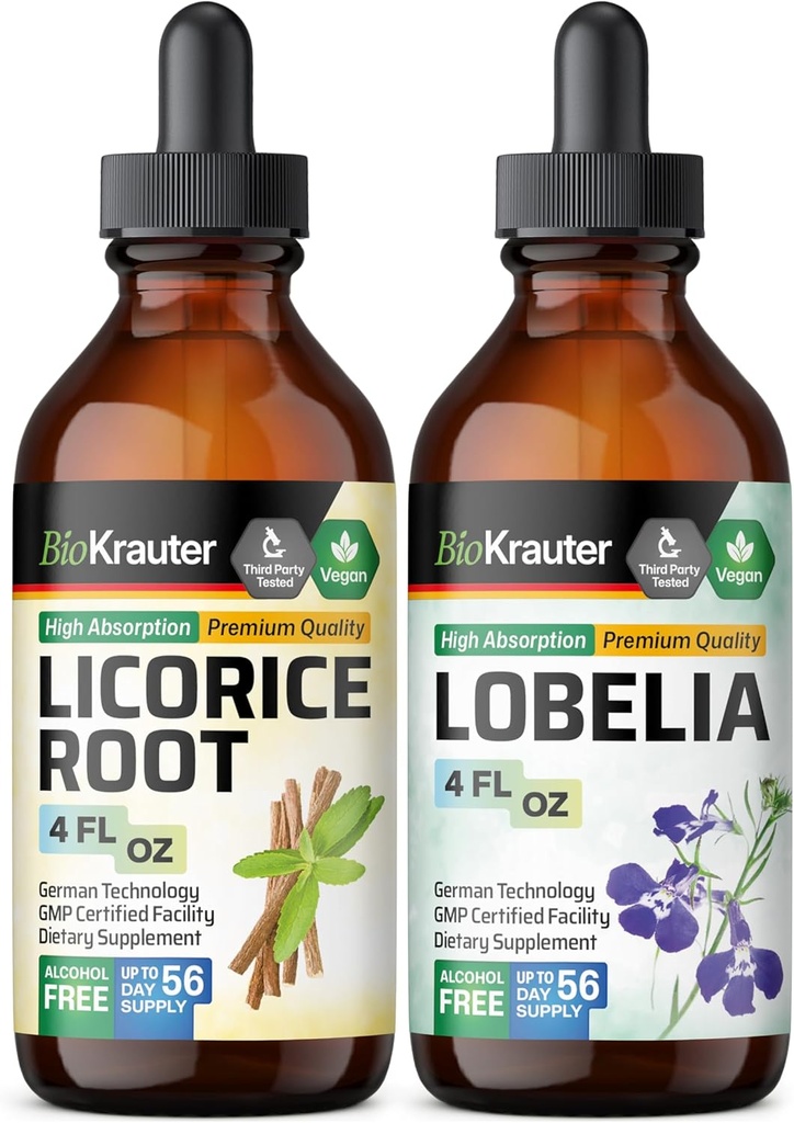 BIO KRAUTER Licorice Root Tincture 4 Fl. Oz. & Lobelia Tincture 4 Fl Oz.