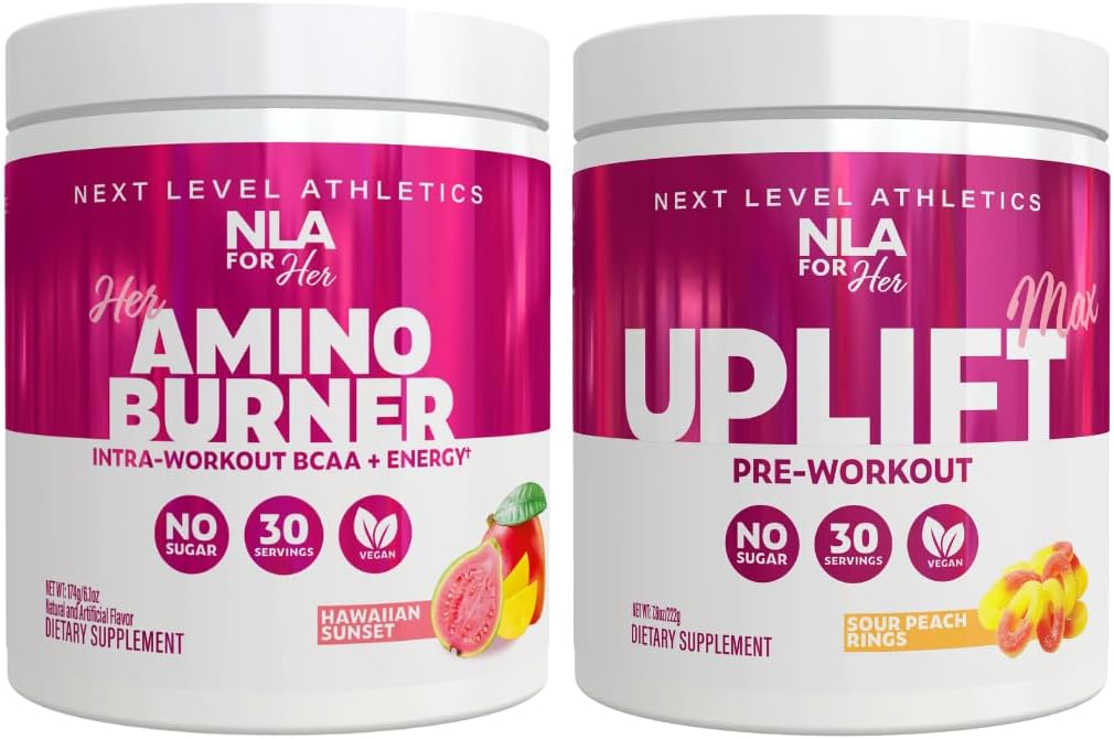 NLA per il suo pre / intra allenamento Stack (include il suo termogenico Amino Hawaiian Sunset e Uplift Max Pre allenamento Anelli di pesca acida)