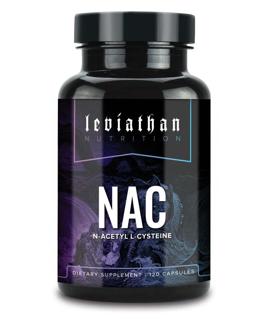 Leviathan Nutrition NAC Supplement N-Acetyl Cysteine per polmone, fegato, supporto immunitario - Potente supporto antiossidante per aumentare i livelli di Glutathione 600mg, 120 capsule