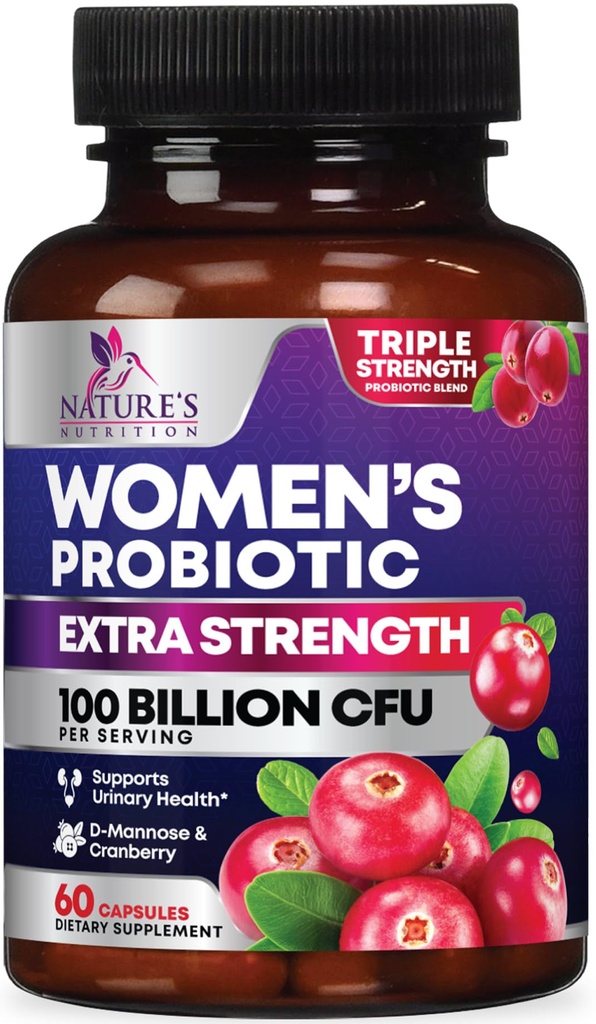 Probiotici per il sostegno della salute digestivo delle donne - 90 miliardi di CFU Probiotico femminile, 16 Strains, Mirtillo, Probiotico vaginale con Prebiotici, PH, Immune, Assistenza sanitaria urinaria, & Femminile, 60 capsule