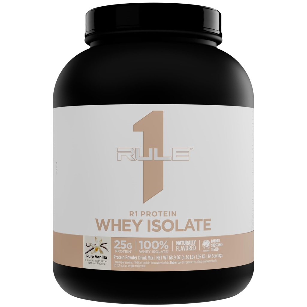 Regola 1 Naturally Flavored R1 Protein Whey Isolate - Formula pulita con 25g Protein & 6g BCAA Esclusivamente isolato e idrolizzato Fonti per il recupero di allenamento (4.3 Pounds*, Vaniglia pura)