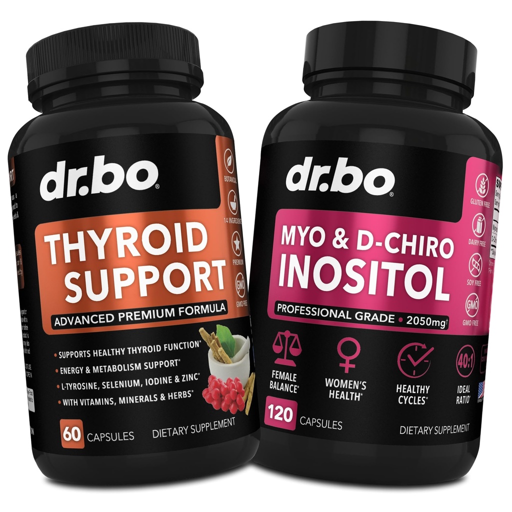 Tiroid Support & Myo-Inositol & D-Chiro Inositol Supplemento capsule - Supporto naturale per il metabolismo, Mood & Energy - 40:1 Ratio Equilibrio dell'ormone per le donne, Ciclo mestruale, Salute femminile