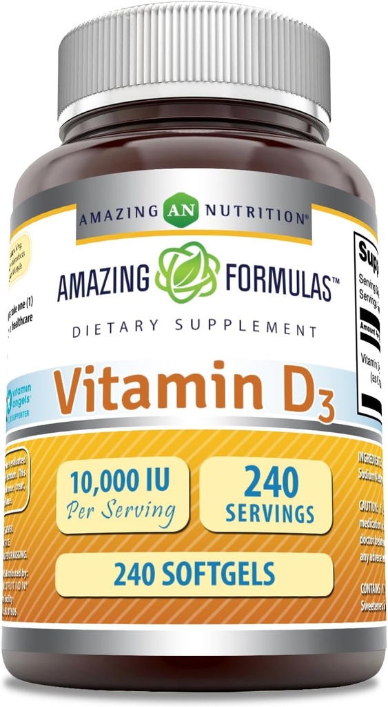 Incredibile formula vitamina D3 (Cholecalciferol) Supplemento | 10.000 IU | 240 Softgels | Non-GMO | Gluten-Free | Made in USA