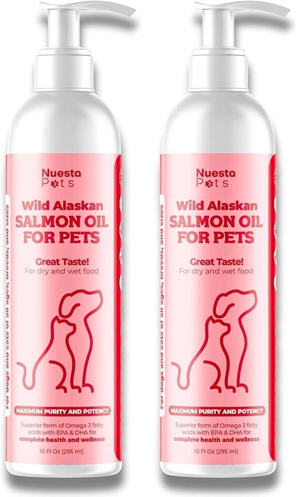Animali 2-Pack Wild Alaskan Salmon Oil Blend per cani e gatti | Omega-3 Boost & Shed Defense | Migliora Cappotto & pelle, Allergy & Dandruff Rilievo | Coat Support and Treatment - 20 Fl Oz Totale