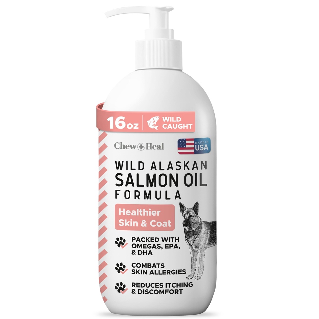 Wild Alaskan Salmon Fish Oil per cani - 16 oz di Fish Oil Formula - Pompa Cap Bottiglia - Contiene Omega-3 e 6, Vitamina D, EPA e DHA per pelle sana e cappotto