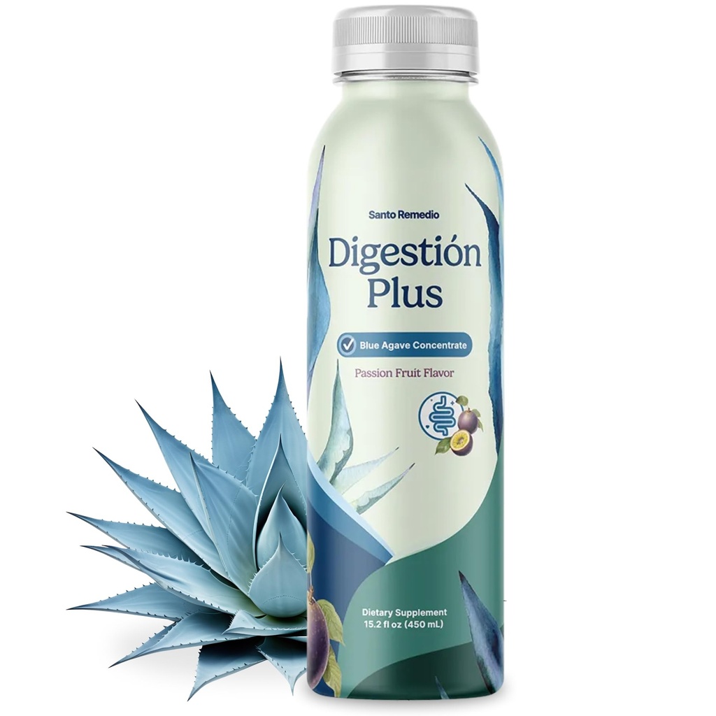 Santo Remedio Digestion Plus, Concentrato Blue Agave Drink, 30 Serve, Sapore di frutto della passione, Vegan, Senza glutine, Non OGM, Non Aggiunto Zucchero