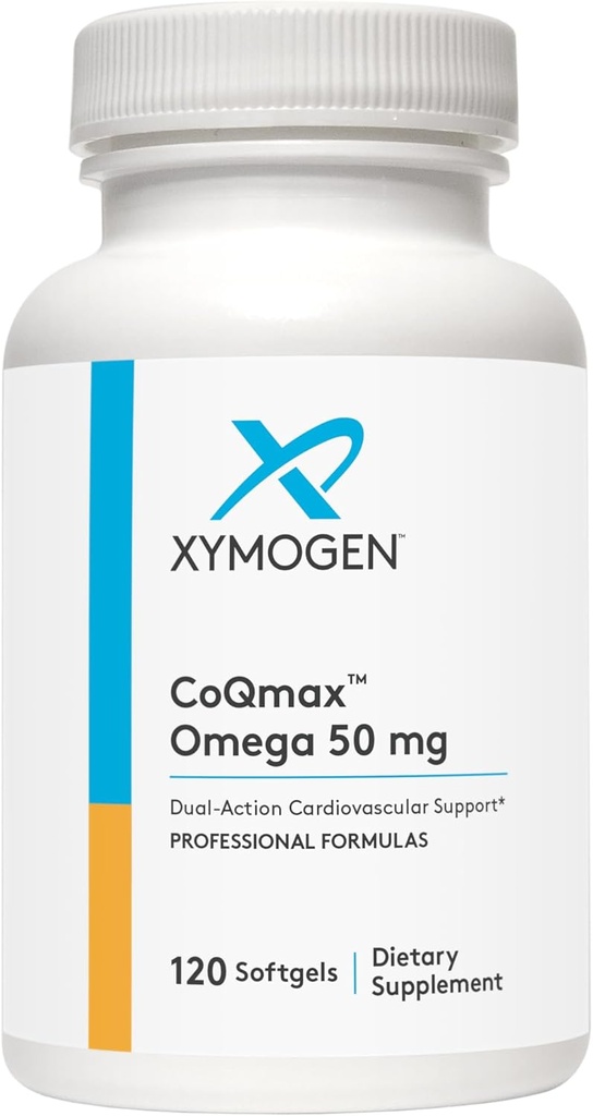 XYMOGEN CoQmax Omega 50 mg - CoQ10 + Fish Oil Omega 3 Supplemento - Dual-Action Heart Health Support - Coenzyme q10 + Specialized Fish Oil per 3X Maggiore assorbimento di EPA DHA (120 Softgels)