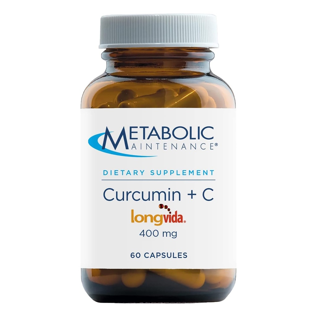 Curcumina di manutenzione metabolica + C - Longvida + vitamina C supplemento curcumina potenziato per funzione del cervello & mobilità congiunta (60 capsule)