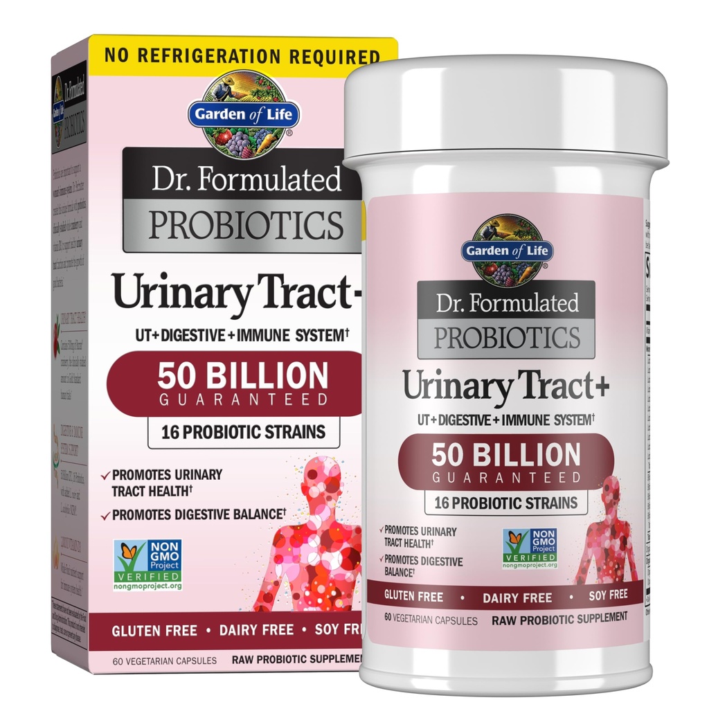 Giardino della vita Dr. Formulated Probiotics Tract urinario+ - Acidophilus Probiotic Supports Salute del tratto urinario, Equilibrio digestivo – Scaffale Stabile - Glutine, Latticini e Soia-Free - 60 Capsule Vegetariani