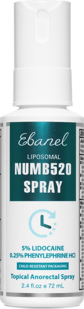 Ebanel 5% di lidocaina Spray Pain Relief Numb520 Burn Itch Relief Numbing Spray per la pelle, Trattamento emorroide postpartum anestetico Topico con Phenylephrine per usi locali e anorettali