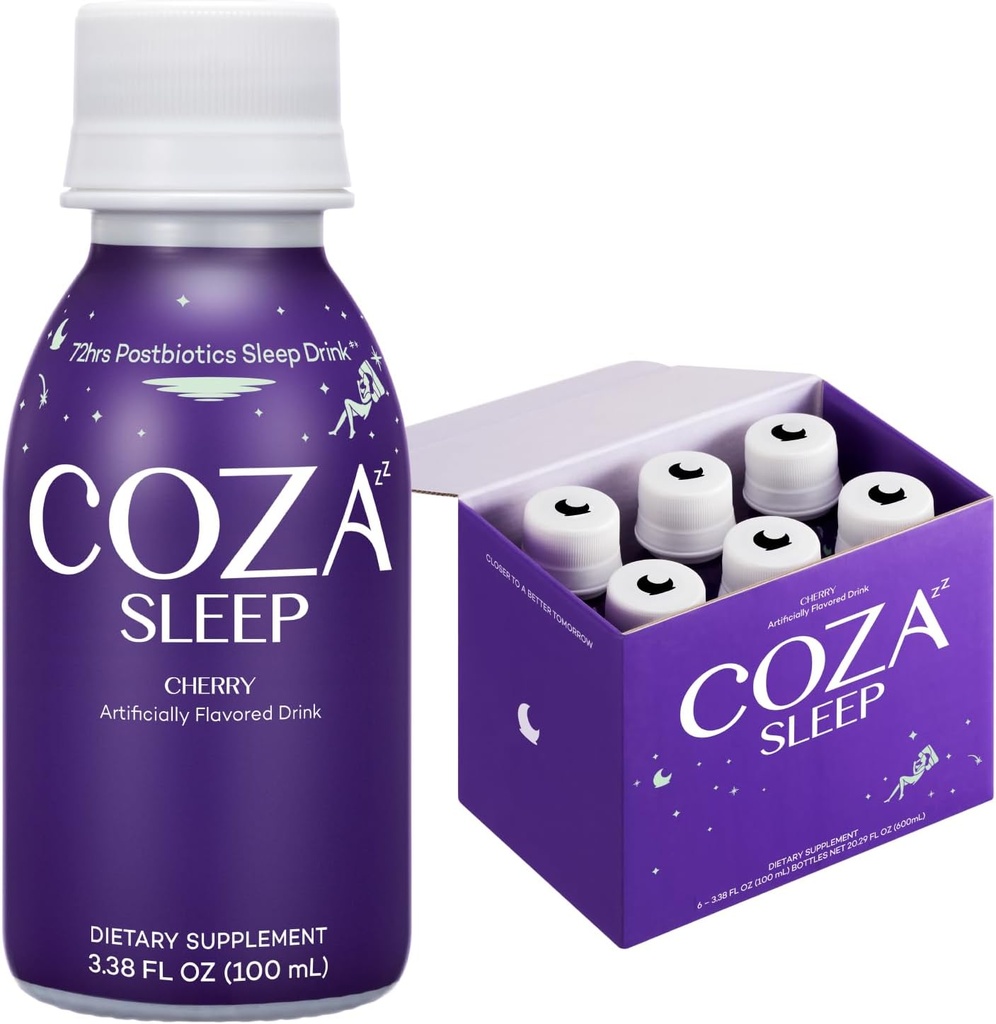 | Supplemento di aiuto al sonno Bevanda | Melatonina Free | Dormitori naturali per adulti | Jujube, Magnesio, L Theanine, L Tryptophan, Vitamina B, Glycine, Hops | Aroma di ciliegia (Pacchetto di 6)