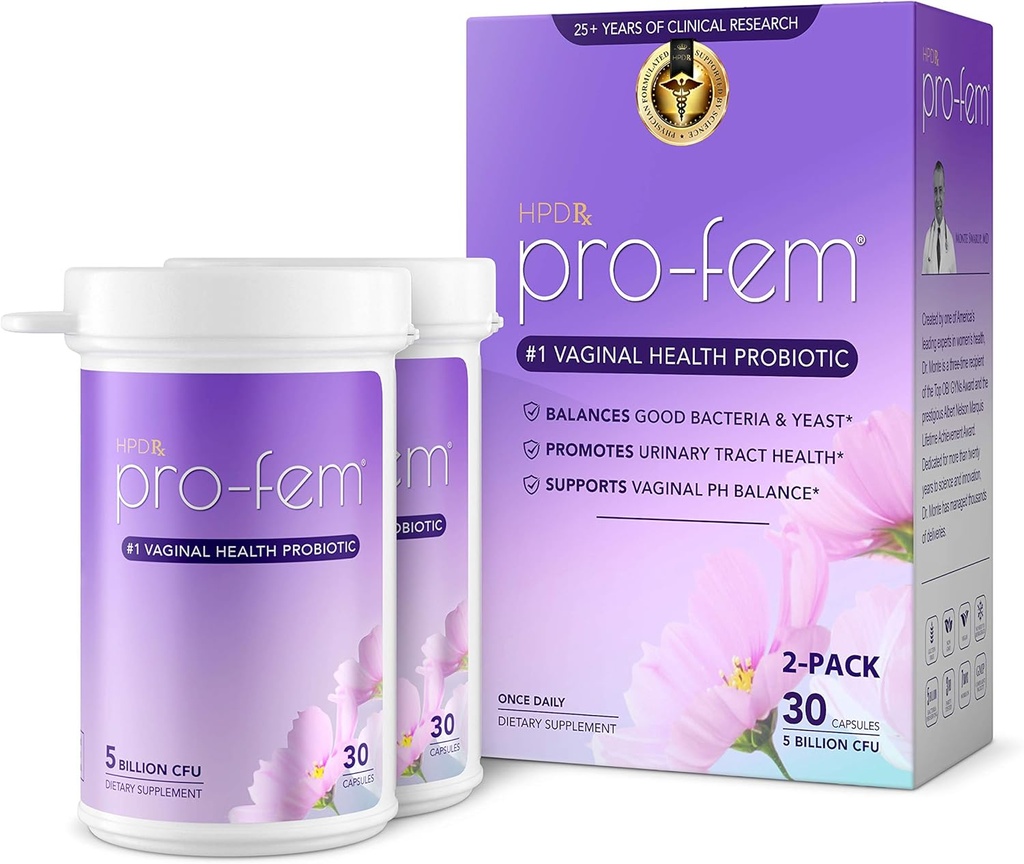HPD Rx Pro-Fem #1 Vaginal Health Probiotics | Probiotici vaginali | clinicamente dimostrato di promuovere Yeast & PH Balance, salute del tratto urinario | Probiotici femminili | Funziona in 7 giorni | 30 capsule | 2-Pack