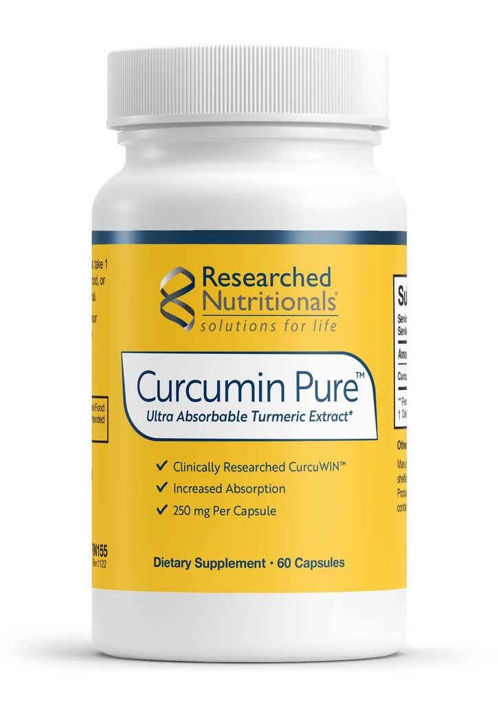 Pure - Estratto di curcumina clinicamente ricercato, 46x più assorbente rispetto all'estratto di curcuma tradizionale (60 capsule di curcuma Vegan)
