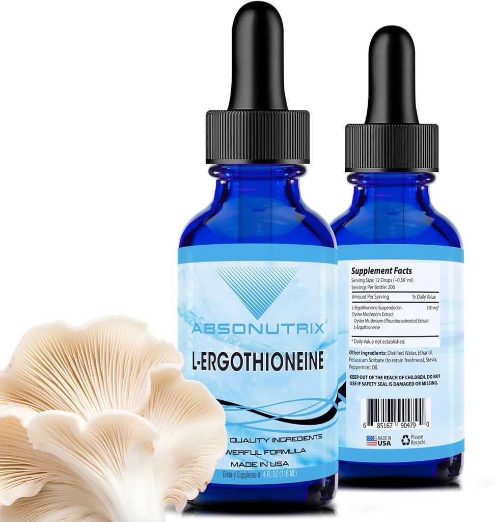 Ammortizzatore L-Ergothioneine Liquid Supplemento 590 mg, 200 Serve, Made in USA, Assorbimento rapido, Qualità Potente Ingredienti, Non OGM, GMP Certified Facility, Cruelty-Free Products