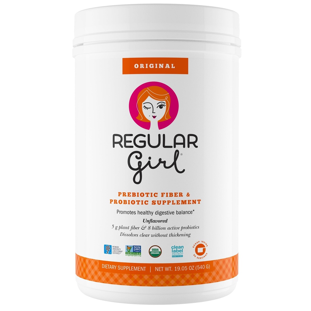 Polvere organica della ragazza regolare, supplemento di fibra prebiotica e probiotici per le donne, basso FODMAP, fornitura di carica di 90 giorni, non aromatizzato, 90 Serve