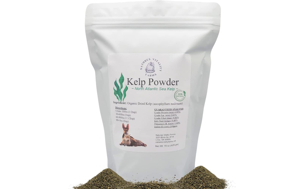 Polvere di kelp per cani/carne, Kelp naturale dell'oceano Atlantico del Nord, minerali di vitamine e antiossidanti per la salute finale (15 oncia)