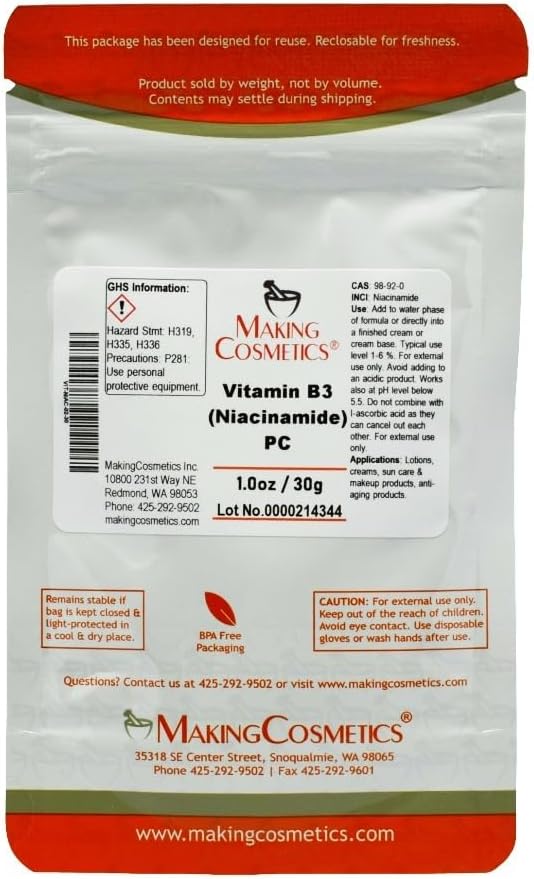 MakingCosmetics - Vitamina B3 (Niacinamide) PC - 1.0oz / 30g - Ingrediente cosmetico
