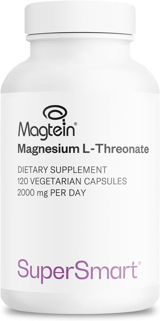 Supersmart - Magnesio L-Threonate 2000mg al giorno (Magtein) - Minuro di Magnesio brevettato e altamente biodisponibile - Memoria, Salute e Attenzione | Non-OGM & Gluten Free - 120 Capsule Vegetariani