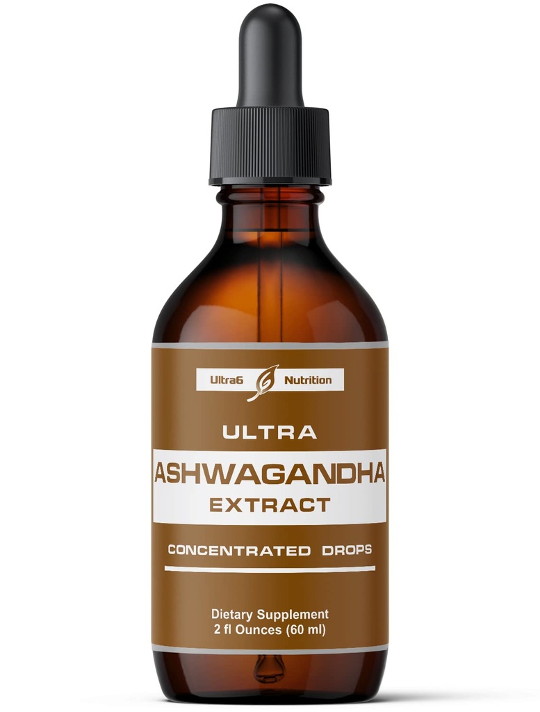 Ultra6 Nutrition Ashwagandha Liquid Drops - Integratori organici di Ashwagandha con Rhodiola Rosea Tincture - Estratto di radice per Mood e l'energia - Supplemento per uomini e donne