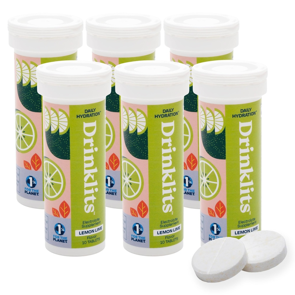 Bevande Lime Lime Lime Electrolyte Fizzy Hydration Tablets (6) Tube Bundle | 0g Sugar - Natural Sports Drink - Essential Electrolytes | 60 Servings - 10 compresse per tubo