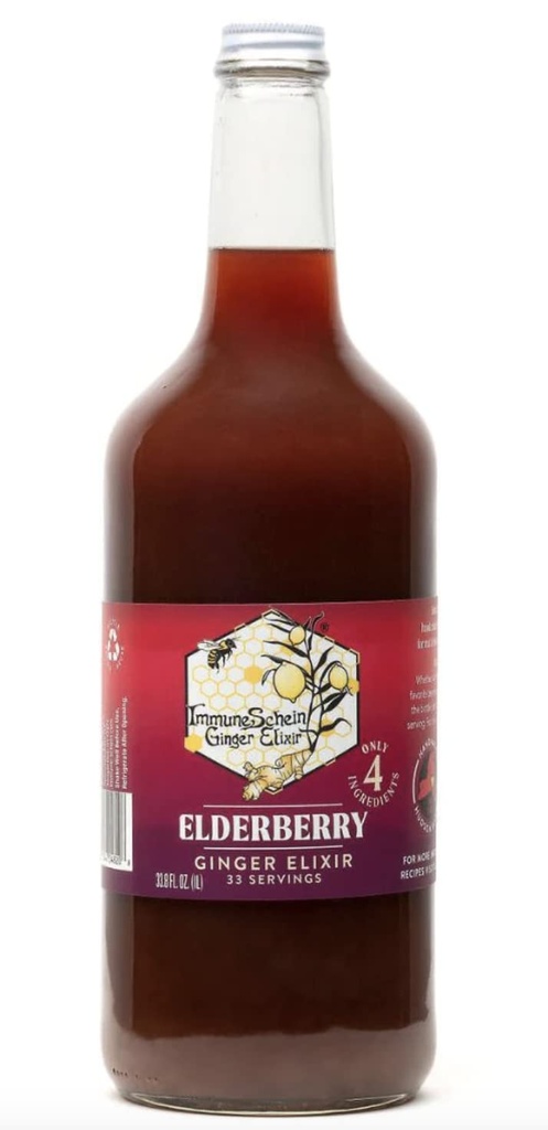 ImmuneSchein Elderberry Ginger Elixir Shots - Solo 4 Ingredienti alimentari reali, Nessuna acqua, Aceto o Preservativi: Realizzati a mano da Radici di zenzero organici & Elderberries (33.8 fl oz, 1 Confezione)
