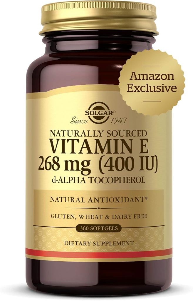Solgar Vitamin E 268 mg (400 IU), 360 Alpha Softgels - Natural Antioxidant, Skin & Immune System Support - Naturally-Sourced Vitamin E - Gluten Free, Dairy Free - 360 Serve